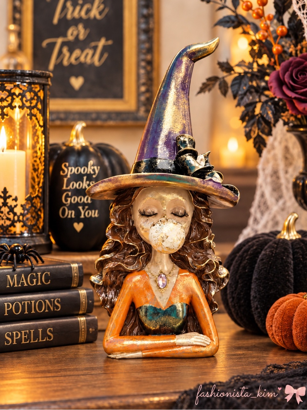 Bella Lux Halloween Witch Figurine Blowing Bubble Spooky Decor